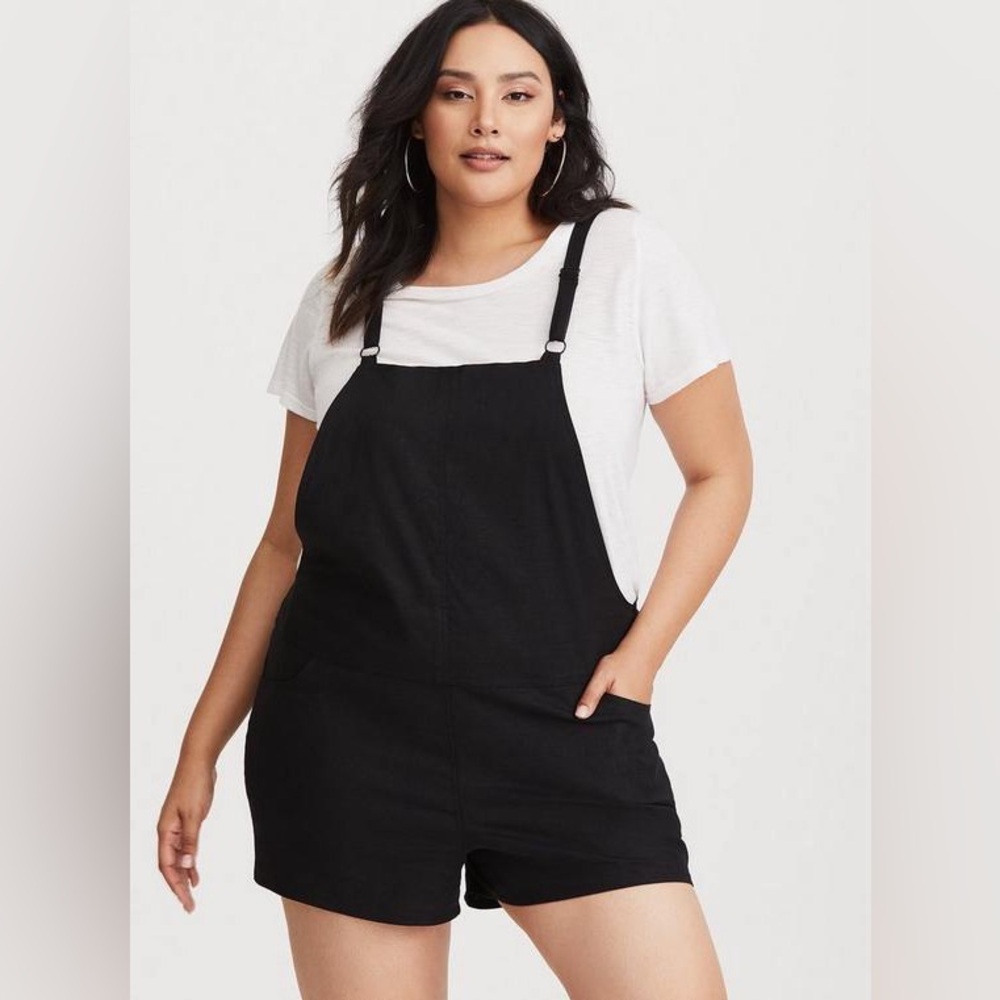 Torrid Black Stretch Linen Shortall